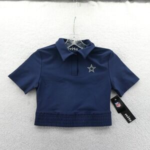 Certo Polo Shirt Womens Extra Small Dallas Cowboys Navy Blue Cropped Elastic Hem